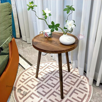 Кръгла масичка за кафе за дневна с дървен скелет и повърхност от изкуствена плоча, модерен минималистичен стил, без отделения