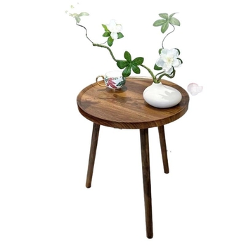 Кръгла масичка за кафе за дневна с дървен скелет и повърхност от изкуствена плоча, модерен минималистичен стил, без отделения