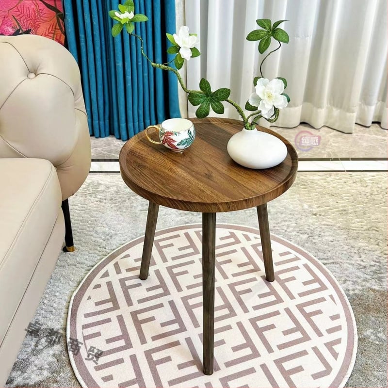 Кръгла масичка за кафе за дневна с дървен скелет и повърхност от изкуствена плоча, модерен минималистичен стил, без отделения