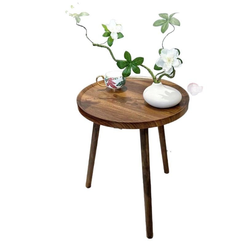 Кръгла масичка за кафе за дневна с дървен скелет и повърхност от изкуствена плоча, модерен минималистичен стил, без отделения