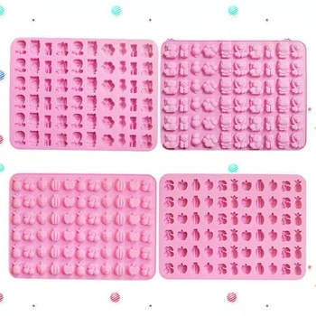 Formă din silicon pentru copt, 60 cavități, formă neregulată, figuri de fructe și animale pentru jeleu, ciocolată și jeleuri
