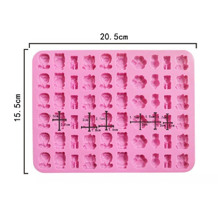 Formă din silicon pentru copt, 60 cavități, formă neregulată, figuri de fructe și animale pentru jeleu, ciocolată și jeleuri