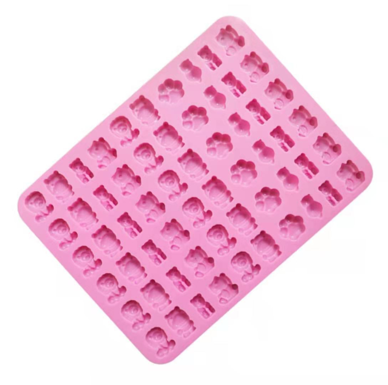 Formă din silicon pentru copt, 60 cavități, formă neregulată, figuri de fructe și animale pentru jeleu, ciocolată și jeleuri