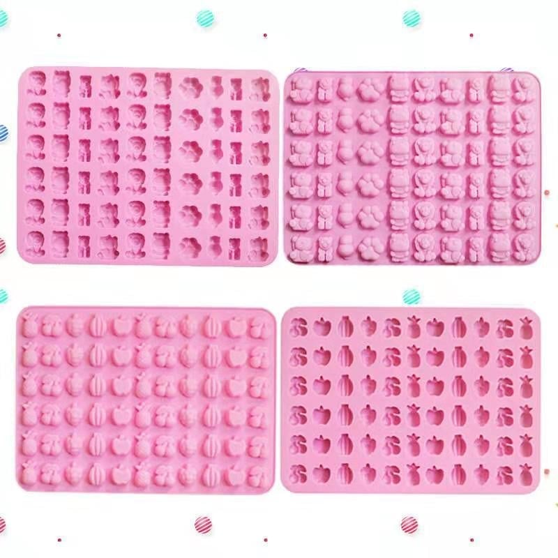Formă din silicon pentru copt, 60 cavități, formă neregulată, figuri de fructe și animale pentru jeleu, ciocolată și jeleuri