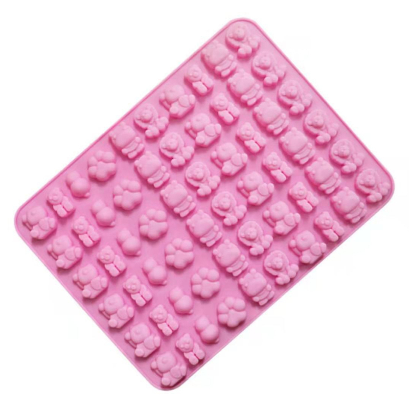 Formă din silicon pentru copt, 60 cavități, formă neregulată, figuri de fructe și animale pentru jeleu, ciocolată și jeleuri