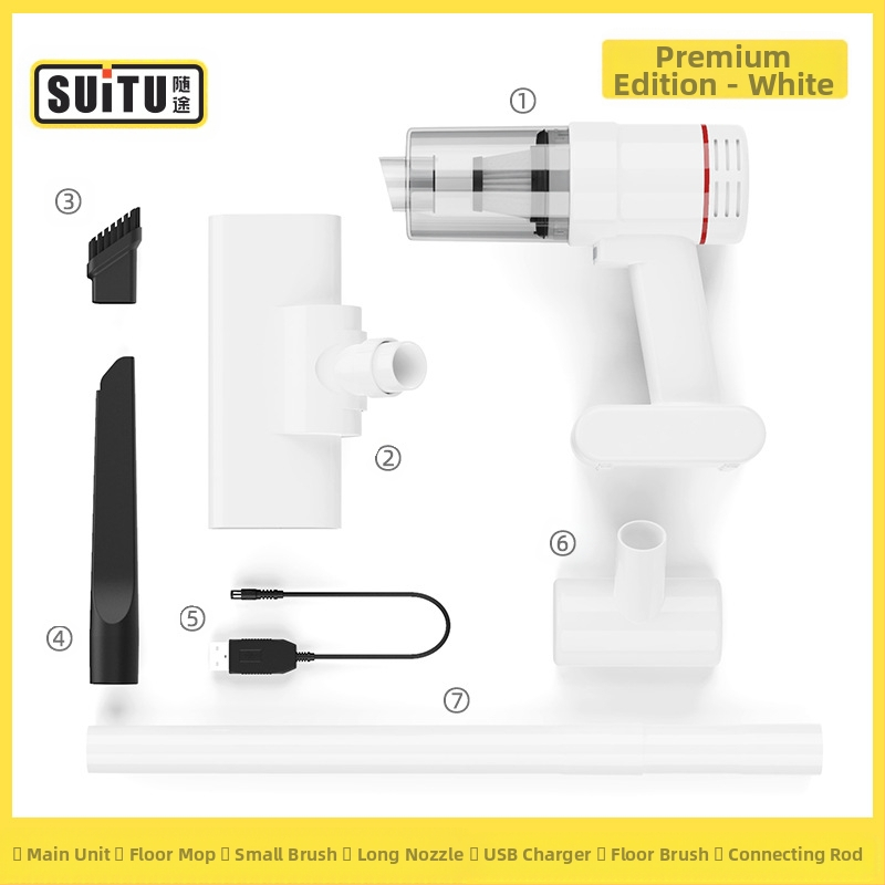 Bezvadu pārnēsājamais putekļsūcējs automašīnai un mājai ar bezskrūvju motoru, jaudīga sūkšana 16000 Pa, 50 W, uzlādējams