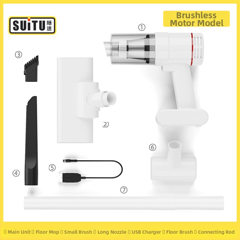 Bezvadu pārnēsājamais putekļsūcējs automašīnai un mājai ar bezskrūvju motoru, jaudīga sūkšana 16000 Pa, 50 W, uzlādējams