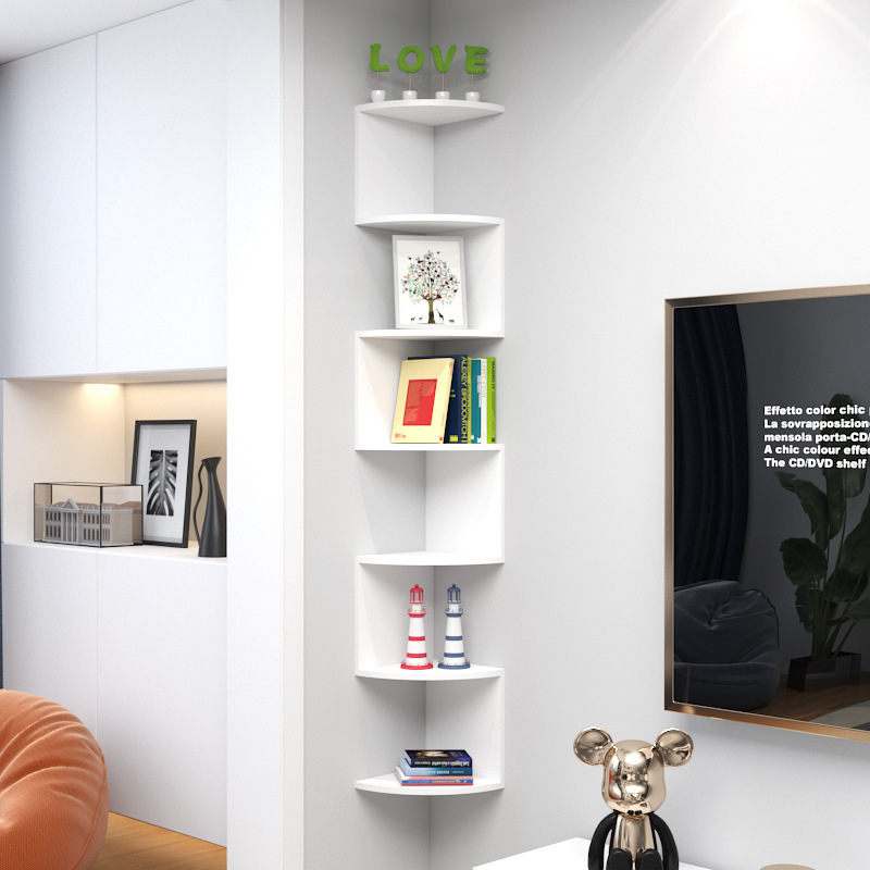 Επιτοίχιο 5-επίπεδο γωνιακό ράφι αποθήκευσης PVC, παραμετροποιήσιμο σύμφωνα με σχέδια, πολυχρηστικό