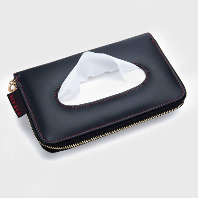 Suport pentru șervețele pe vizieră auto și suport pentru șervețele; suport din piele pentru șervețele pe scaunul din spate, design compatibil cu fermoar