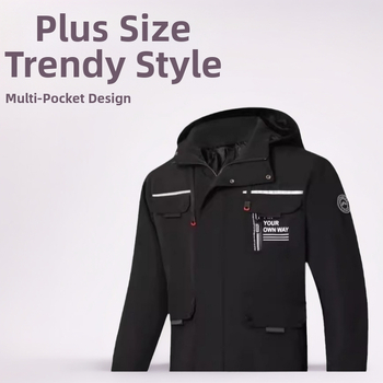 Παλτό με κουκούλα, φερμουάρ και πολλαπλές τσέπες, πολυεστέρας, για τέσσερις εποχές