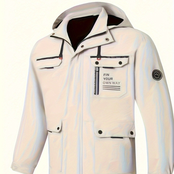 Παλτό με κουκούλα, φερμουάρ και πολλαπλές τσέπες, πολυεστέρας, για τέσσερις εποχές