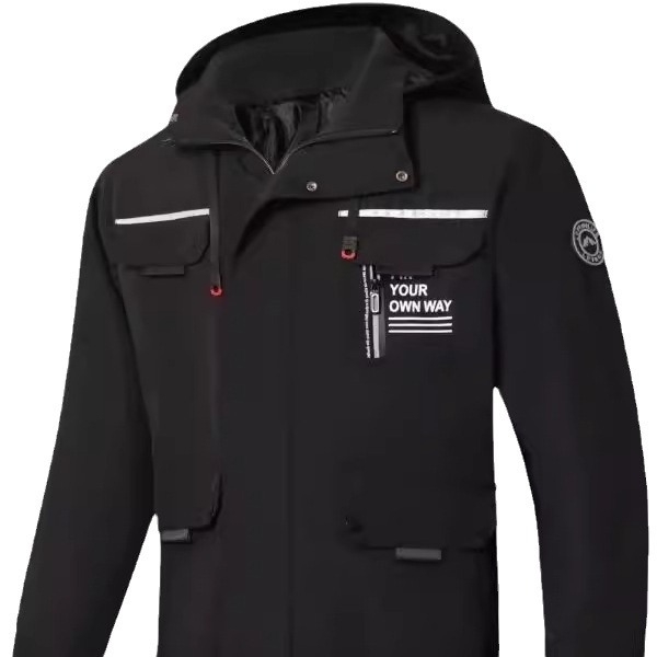 Παλτό με κουκούλα, φερμουάρ και πολλαπλές τσέπες, πολυεστέρας, για τέσσερις εποχές