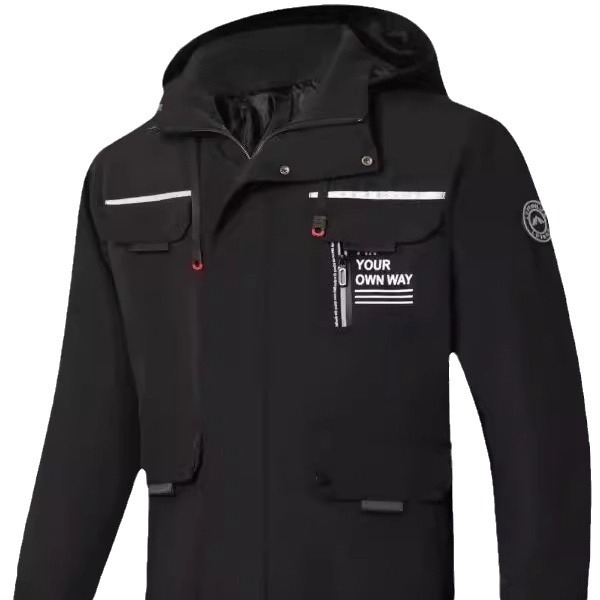 Παλτό με κουκούλα, φερμουάρ και πολλαπλές τσέπες, πολυεστέρας, για τέσσερις εποχές