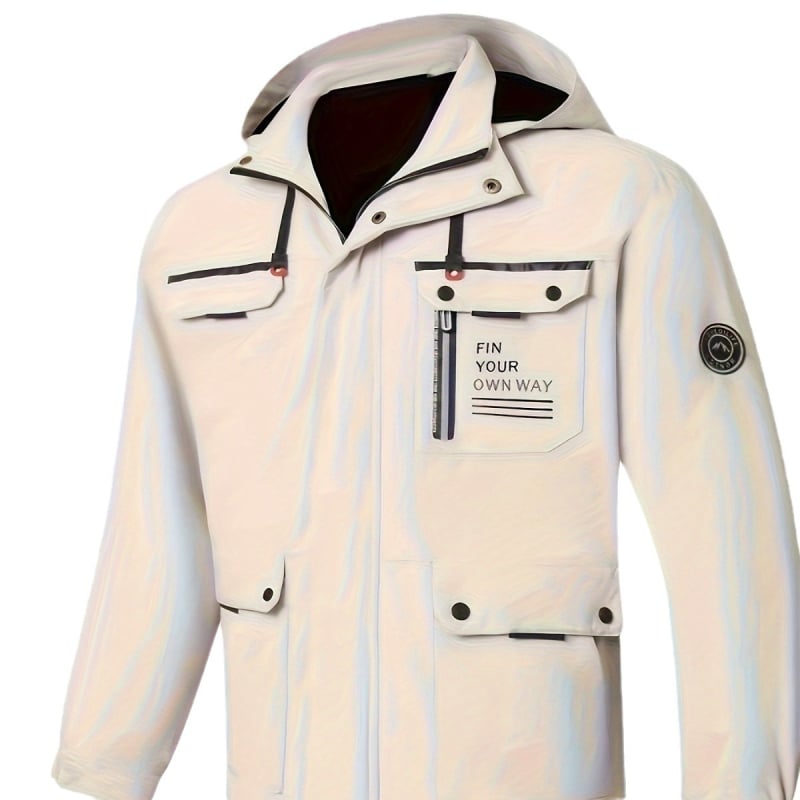 Παλτό με κουκούλα, φερμουάρ και πολλαπλές τσέπες, πολυεστέρας, για τέσσερις εποχές