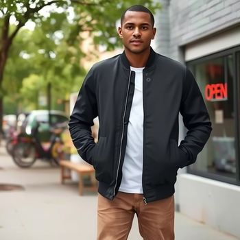 Ζακέτα σε στυλ Ακαδημία, με στάσιμο γιακά, φερμουάρ, μακριά μανίκια, πολυεστέρας, κατάλληλη για όλες τις εποχές