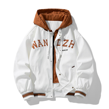 Pánska bunda s kapucňou, hip-hop štýl, stojací golier, voľný strih, jednoradové zapínanie, polyester