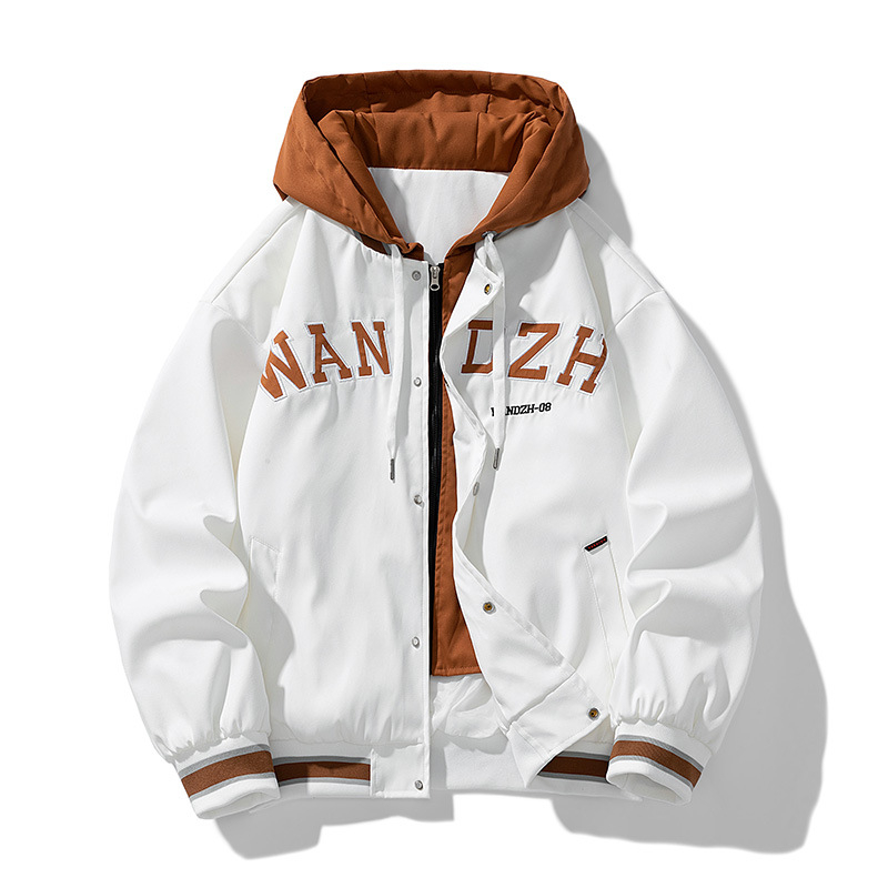 Pánska bunda s kapucňou, hip-hop štýl, stojací golier, voľný strih, jednoradové zapínanie, polyester