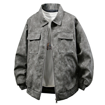 Ανδρικό PU δερμάτινο σακάκι με πέτο – Αμερικανικού στυλ ρετρό χιπ-ποπ, streetwear, εφαρμοστό, διπλής σειράς κουμπιά, για καλοκαίρι