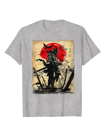 Μπλούζα με τύπωμα Cartoon Warrior, αντρική χαλαρή γραμμή, κοντό μανίκι, στρογγυλός λαιμός, βαμβάκι