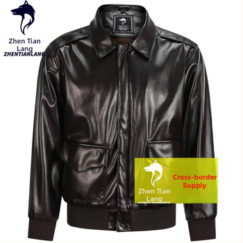 Α-2 μπουφάν πτήσης από PU δέρμα, με πέτο-λαιμό, φερμουάρ, φαρδιά γραμμή, τρισδιάστατες τσέπες με patches