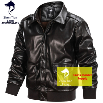 Α-2 μπουφάν πτήσης από PU δέρμα, με πέτο-λαιμό, φερμουάρ, φαρδιά γραμμή, τρισδιάστατες τσέπες με patches