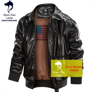 Α-2 μπουφάν πτήσης από PU δέρμα, με πέτο-λαιμό, φερμουάρ, φαρδιά γραμμή, τρισδιάστατες τσέπες με patches
