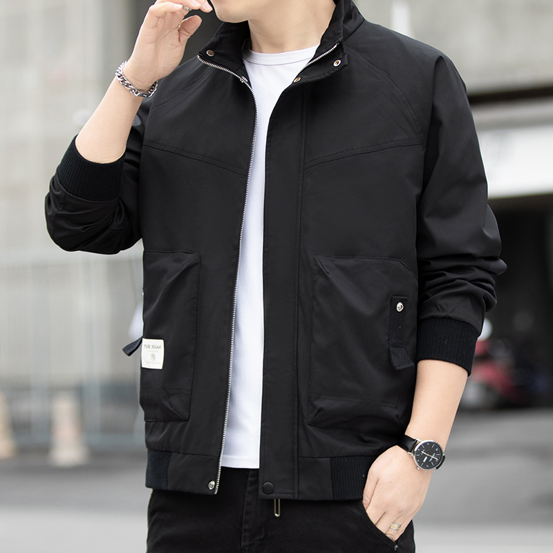 Pánske športovo-elegantné sako v modernom štýle, priedušné, odolné voči opotrebeniu a vetru, stojací golier, zips, viaceré vrecká