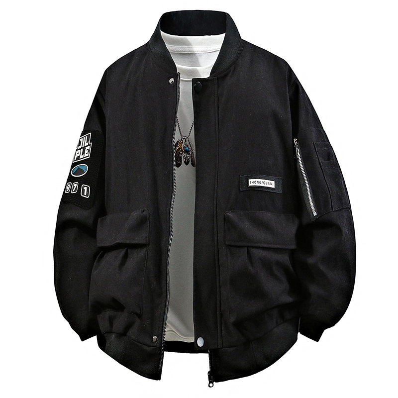 Pánska ľahká bunda so stojacim golierom, zipsom, úzky strih, polyester, bočné vrecká, jar-jesene