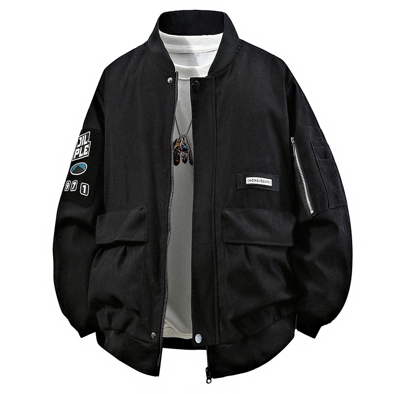 Pánska ľahká bunda so stojacim golierom, zipsom, úzky strih, polyester, bočné vrecká, jar-jesene