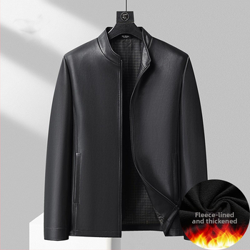 Ανδρικό PU δερμάτινο μπουφάν, σταθερός γιακάς, φερμουάρ, βαμμένο με κερί φινίρισμα, χαλαρή γραμμή