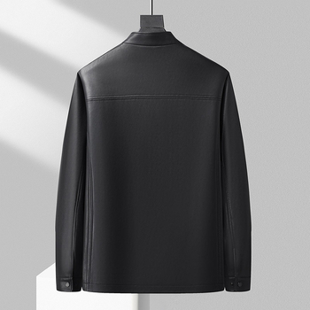 Ανδρικό PU δερμάτινο μπουφάν, σταθερός γιακάς, φερμουάρ, βαμμένο με κερί φινίρισμα, χαλαρή γραμμή