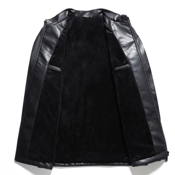 Ανδρικό PU δερμάτινο μπουφάν, σταθερός γιακάς, φερμουάρ, βαμμένο με κερί φινίρισμα, χαλαρή γραμμή