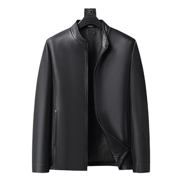 Ανδρικό PU δερμάτινο μπουφάν, σταθερός γιακάς, φερμουάρ, βαμμένο με κερί φινίρισμα, χαλαρή γραμμή
