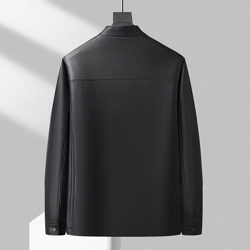 Ανδρικό PU δερμάτινο μπουφάν, σταθερός γιακάς, φερμουάρ, βαμμένο με κερί φινίρισμα, χαλαρή γραμμή