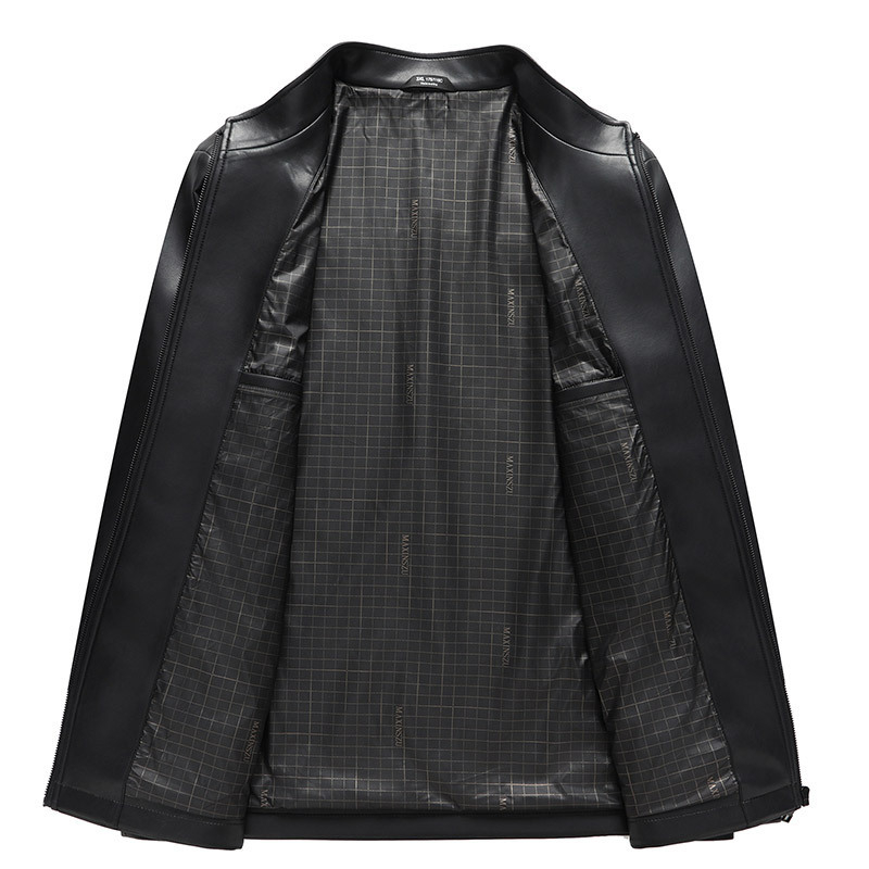 Ανδρικό PU δερμάτινο μπουφάν, σταθερός γιακάς, φερμουάρ, βαμμένο με κερί φινίρισμα, χαλαρή γραμμή