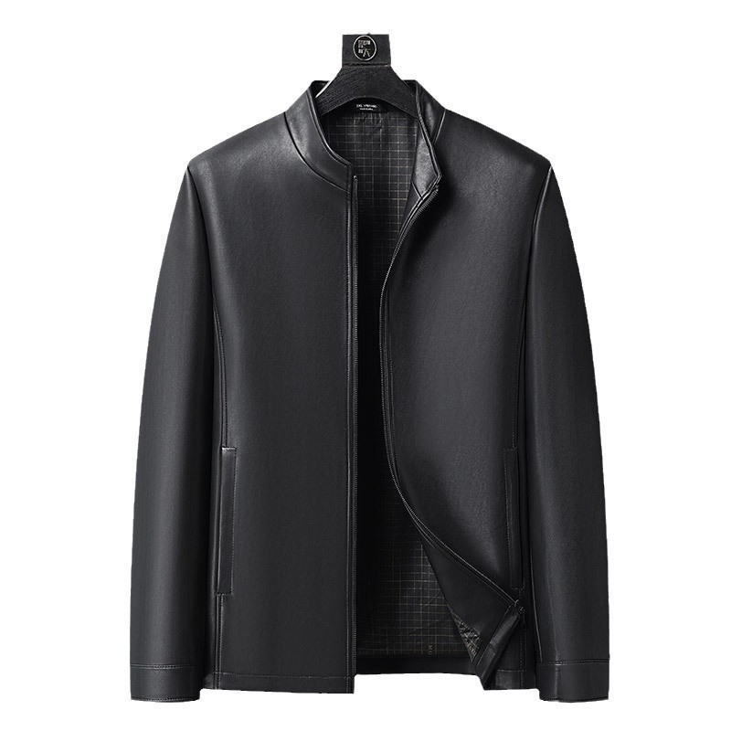 Ανδρικό PU δερμάτινο μπουφάν, σταθερός γιακάς, φερμουάρ, βαμμένο με κερί φινίρισμα, χαλαρή γραμμή
