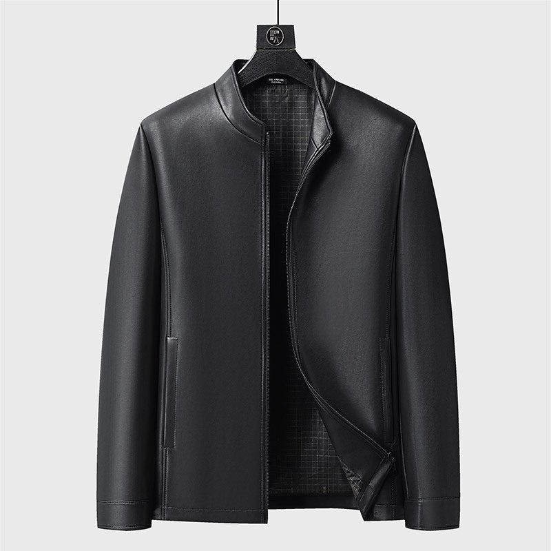 Ανδρικό PU δερμάτινο μπουφάν, σταθερός γιακάς, φερμουάρ, βαμμένο με κερί φινίρισμα, χαλαρή γραμμή