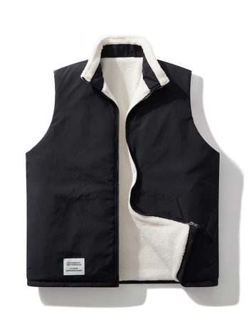 Γιλέκο από αρνίσιο φλίς, με σταθερό γιακά, χαλαρή γραμμή, επένδυση από πολυεστερικό φλίς, χειμώνας 2024, εφηβικό streetwear