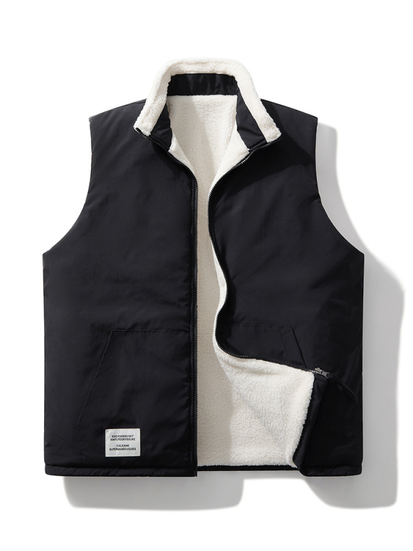 Γιλέκο από αρνίσιο φλίς, με σταθερό γιακά, χαλαρή γραμμή, επένδυση από πολυεστερικό φλίς, χειμώνας 2024, εφηβικό streetwear