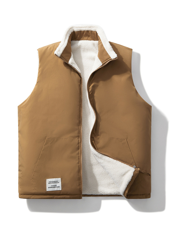 Γιλέκο από αρνίσιο φλίς, με σταθερό γιακά, χαλαρή γραμμή, επένδυση από πολυεστερικό φλίς, χειμώνας 2024, εφηβικό streetwear