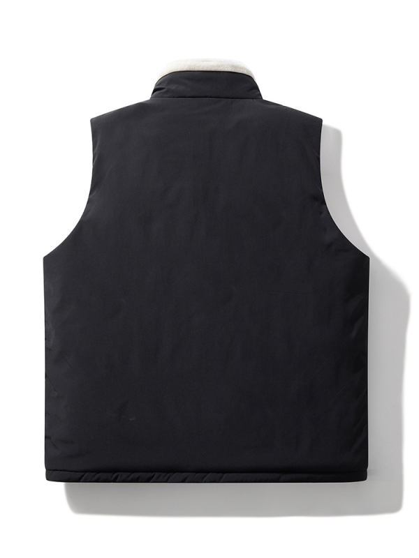 Γιλέκο από αρνίσιο φλίς, με σταθερό γιακά, χαλαρή γραμμή, επένδυση από πολυεστερικό φλίς, χειμώνας 2024, εφηβικό streetwear