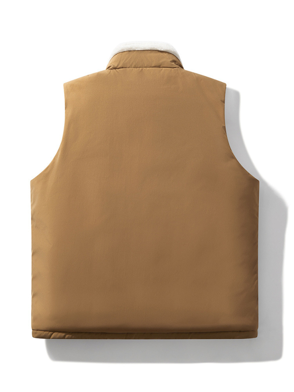 Γιλέκο από αρνίσιο φλίς, με σταθερό γιακά, χαλαρή γραμμή, επένδυση από πολυεστερικό φλίς, χειμώνας 2024, εφηβικό streetwear