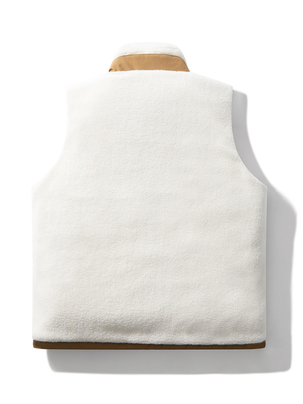 Γιλέκο από αρνίσιο φλίς, με σταθερό γιακά, χαλαρή γραμμή, επένδυση από πολυεστερικό φλίς, χειμώνας 2024, εφηβικό streetwear