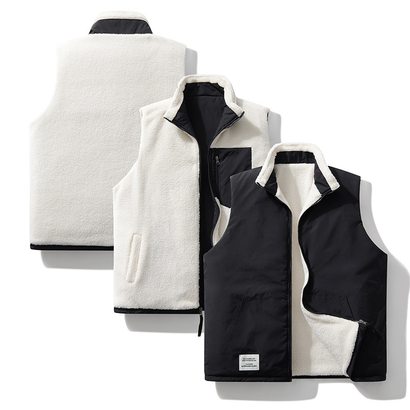 Γιλέκο από αρνίσιο φλίς, με σταθερό γιακά, χαλαρή γραμμή, επένδυση από πολυεστερικό φλίς, χειμώνας 2024, εφηβικό streetwear