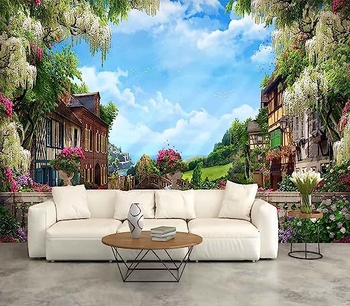 Apricot Miegamojo ir svetainės sienų muralas, Venecijos sodo peizažas, 3D HD skaitmeninė spauda ant nepluošto audinio, gaisro atsparus, drėgmei atsparus