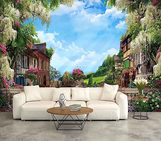 Apricot Miegamojo ir svetainės sienų muralas, Venecijos sodo peizažas, 3D HD skaitmeninė spauda ant nepluošto audinio, gaisro atsparus, drėgmei atsparus