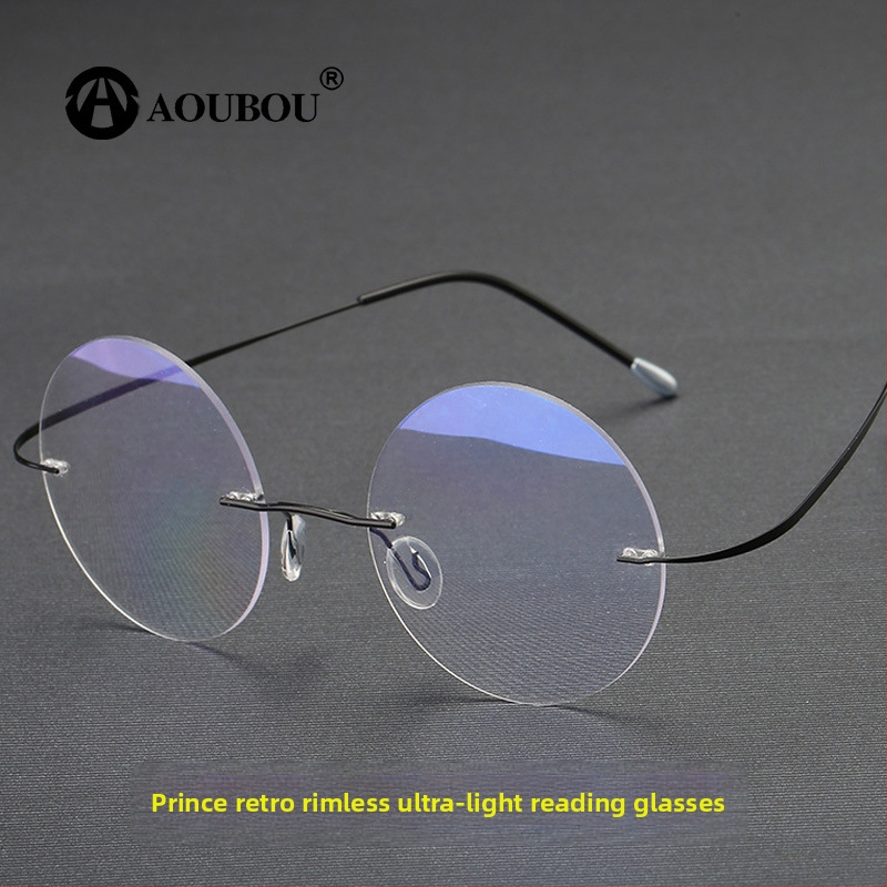 Skaitymo akiniai retro apvalūs be rėmelių, prieš mėlyną šviesą ir UV, asferiniai lęšiai, lengvi