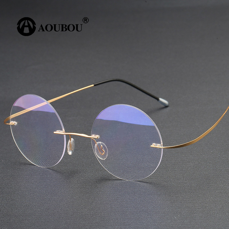 Skaitymo akiniai retro apvalūs be rėmelių, prieš mėlyną šviesą ir UV, asferiniai lęšiai, lengvi