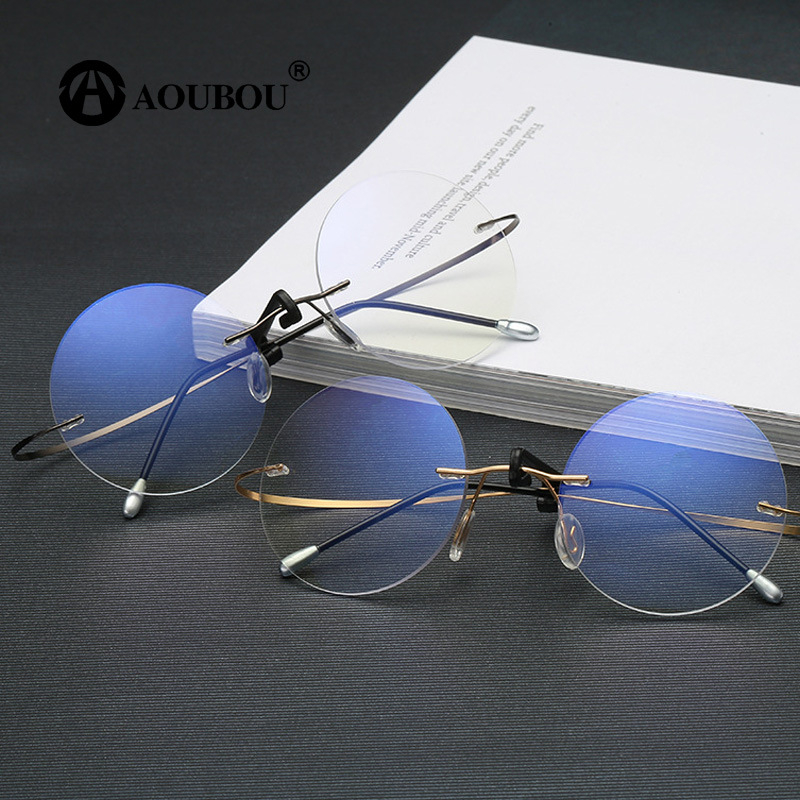 Skaitymo akiniai retro apvalūs be rėmelių, prieš mėlyną šviesą ir UV, asferiniai lęšiai, lengvi