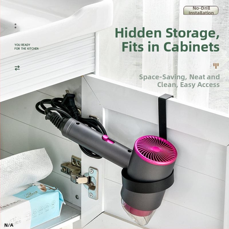 Laikiklis plaukų džiovintuvui, sieninis, be gręžimo, nerūdijantis plienas, modernus minimalistinis stilius